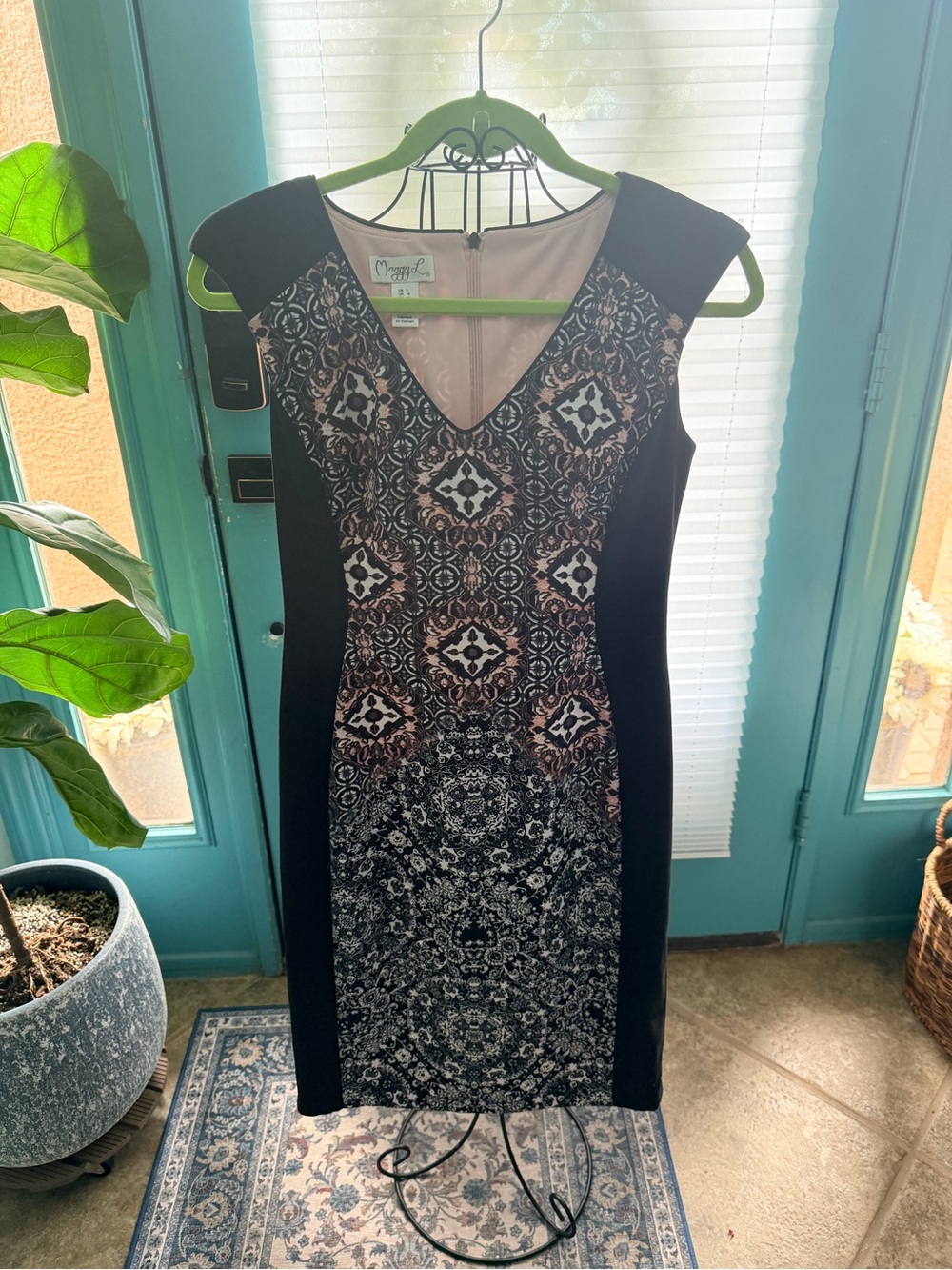 Maggy London Black Dress with Pink and Cream Panel